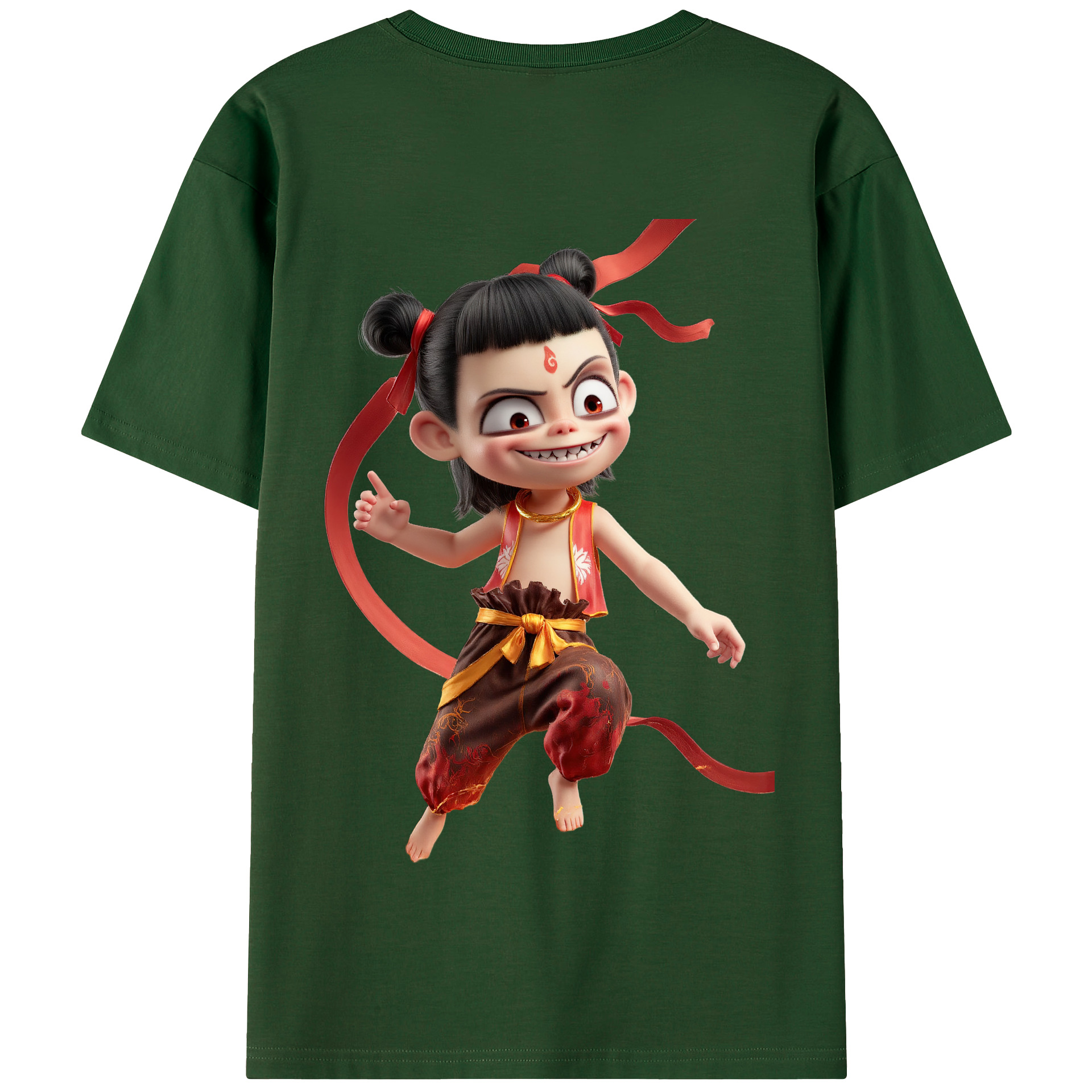 （画像用） Ne Zha 2 ナタ 魔童の大暴れ 綿100％半袖Tシャツ（背面プリント）